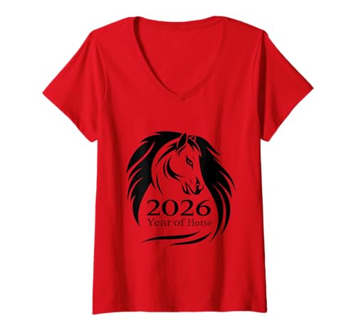 Damen Festliches Jahr des Feuerpferdes 2026 Chinesisches Neujahr T-Shirt mit V-Ausschnitt von Celebration Festival Lantern TShirts