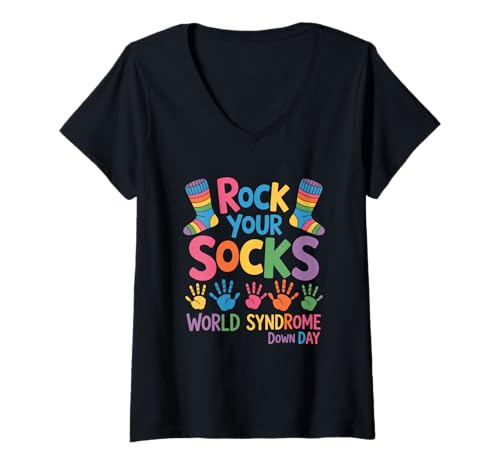 Damen Rock Your Socks World Syndrom Down Day T-Shirt mit V-Ausschnitt Damen Rock Your Socks World Syndrom Down Day T-Shirt mit V-Ausschnitt von Celebratory Awareness Support Unity