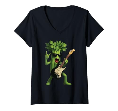 Damen Sellerie-Gitarre T-Shirt mit V-Ausschnitt Damen Sellerie-Gitarre T-Shirt mit V-Ausschnitt von Celery Vegetable Music Guitar