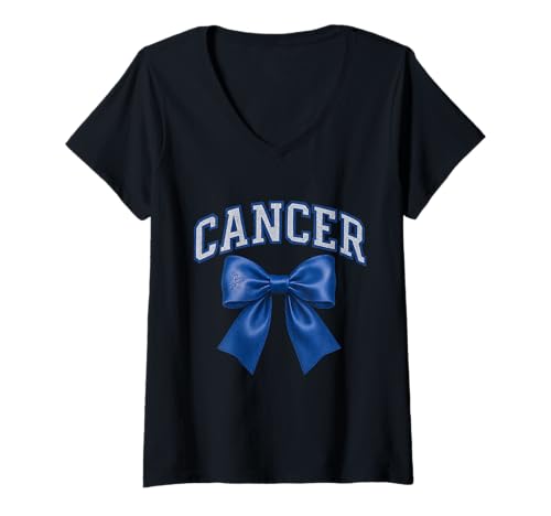 Damen Krebs Sternzeichen Kokette Ästhetik mit Blauer Schleife T-Shirt mit V-Ausschnitt Damen Krebs Sternzeichen Kokette Ästhetik mit Blauer Schleife T-Shirt mit V-Ausschnitt von Celestial Coquette Aesthetic