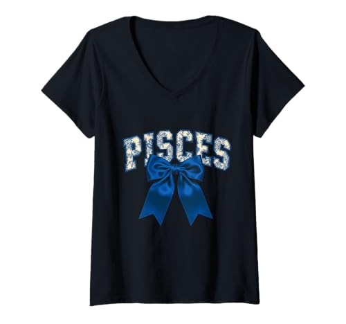 Damen Fische Sternzeichen Chinoiserie Kokette Bogen Astrologie T-Shirt mit V-Ausschnitt Damen Fische Sternzeichen Chinoiserie Kokette Bogen Astrologie T-Shirt mit V-Ausschnitt von Celestial Coquette Collective