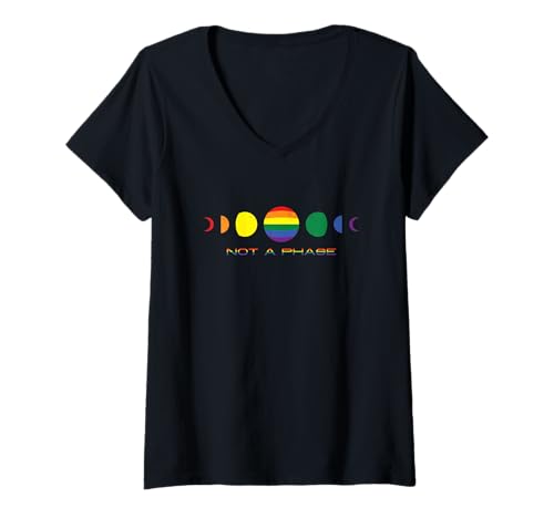Damen Kein „Phase Moon Cycle Pride“ -Design T-Shirt mit V-Ausschnitt von Celestial Pride Phase Threads
