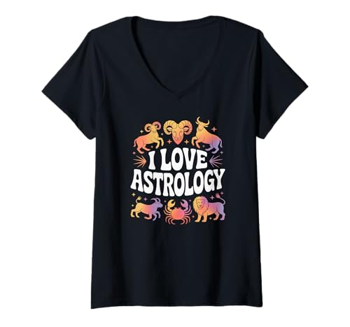 Damen I Love Astrology Horoskop Sternzeichen T-Shirt mit V-Ausschnitt Damen I Love Astrology Horoskop Sternzeichen T-Shirt mit V-Ausschnitt von Celestial Zodiac Star Signs Universe