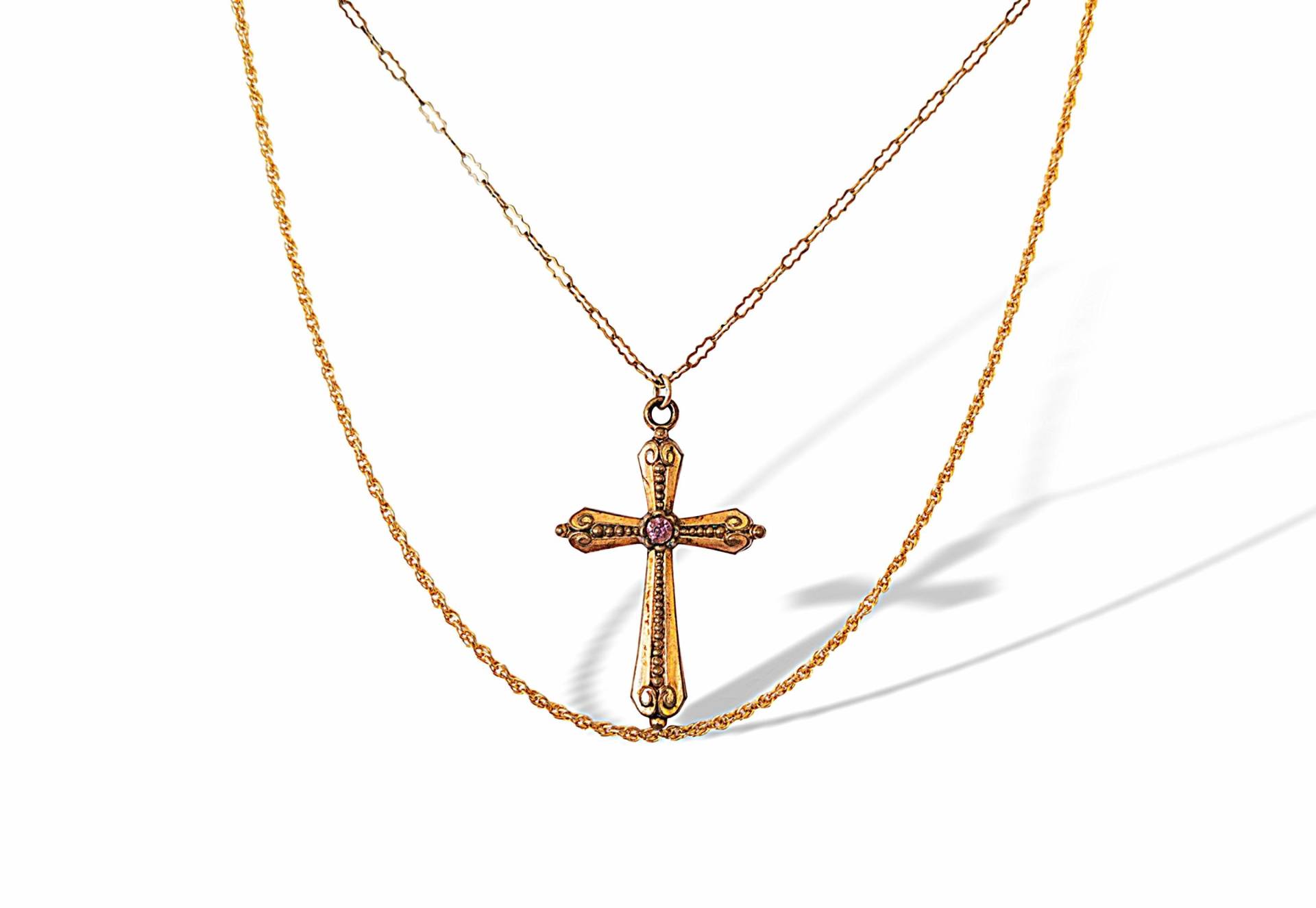 Antike Jugendstil Verzierte Kreuz Halskette Gold Filled Religiöser Schmuck von Celestialbling