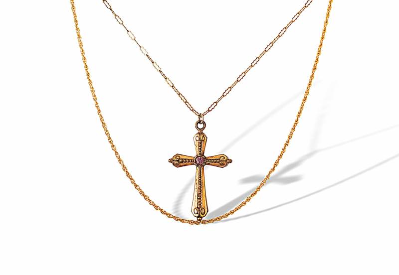Antike Jugendstil Verzierte Kreuz Halskette Gold Filled Religiöser Schmuck von Celestialbling