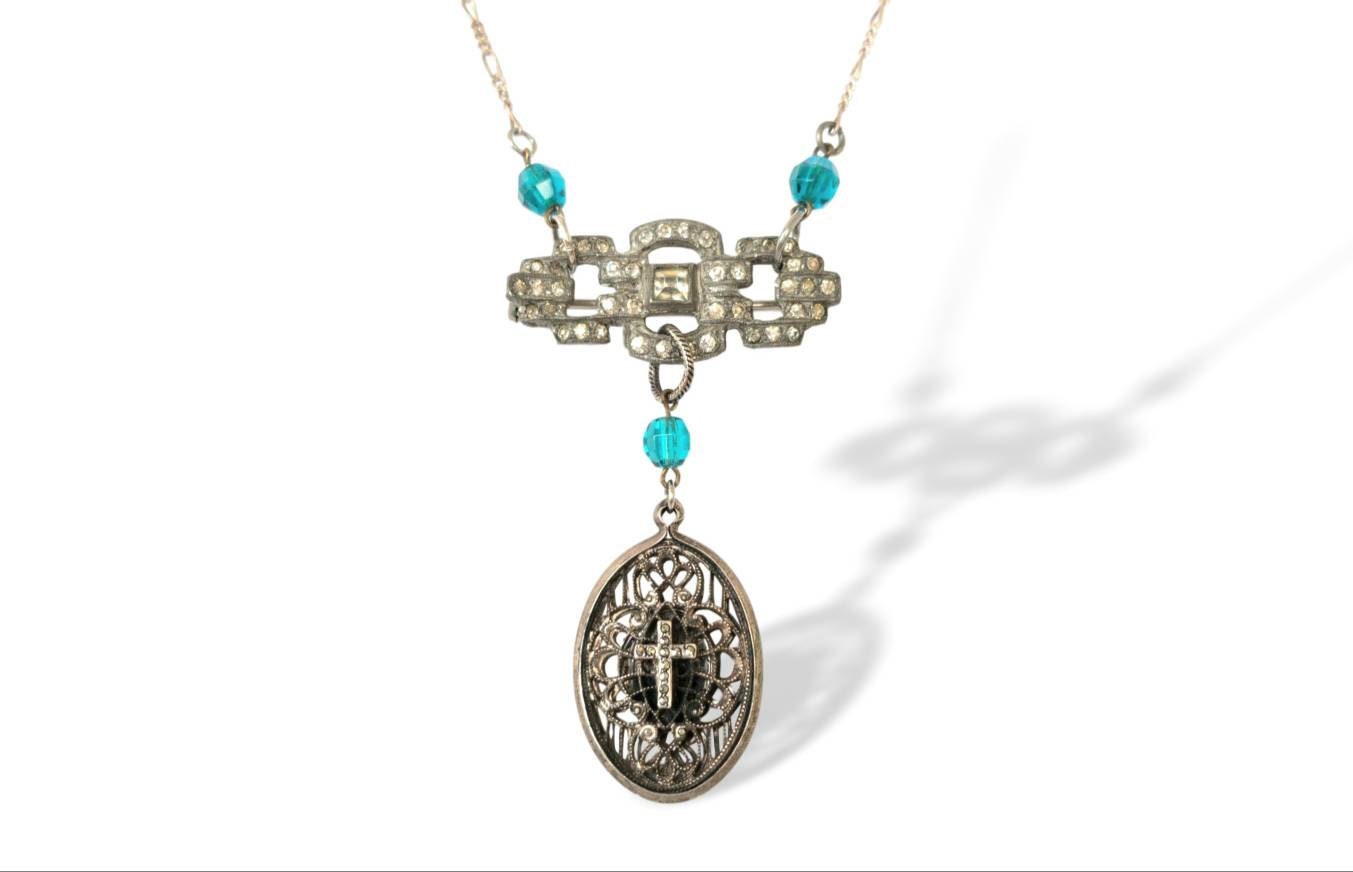 Vintage Kreuz Halskette Sterling Silber Markasit Mit Türkis Perlen Upcycled Religiöse Schmuckliebhaber Geschenk Vintage Kreuz Halskette Sterling Silber Markasit Mit Türkis Perlen Upcycled Religiöse Schmuckliebhaber Geschenk von Celestialbling
