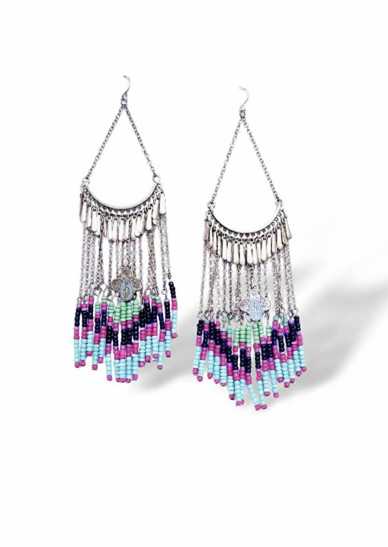 Vintage Lange Boho Religiöse Fransen Ohrringe Mit Blauem Emaille Miraculous Medaillen Vintage Lange Boho Religiöse Fransen Ohrringe Mit Blauem Emaille Miraculous Medaillen von Celestialbling
