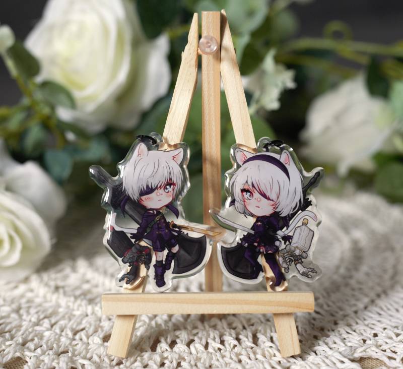 Cute 2B 9S Robot Twins White Hair Game Keychain Keyring von CeliOwO