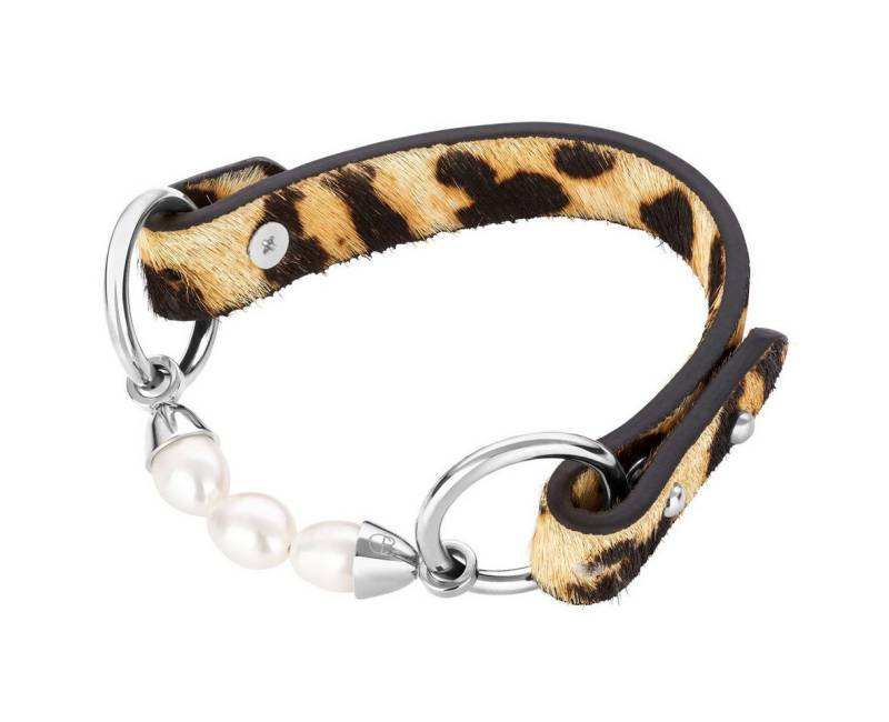 Celia von Barchewitz Lederarmband Armband "Wilde Eleganz" aus Leder mit echten Süßwasser Zuchtperlen, Leo-Optik, Band austauschbar, Perlenelement austauschbar von Celia von Barchewitz