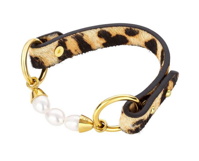 Celia von Barchewitz Lederarmband Armband "Wilde Eleganz" aus Leder mit echten Süßwasser Zuchtperlen, Leo-Optik, Band austauschbar, Perlenelement austauschbar von Celia von Barchewitz