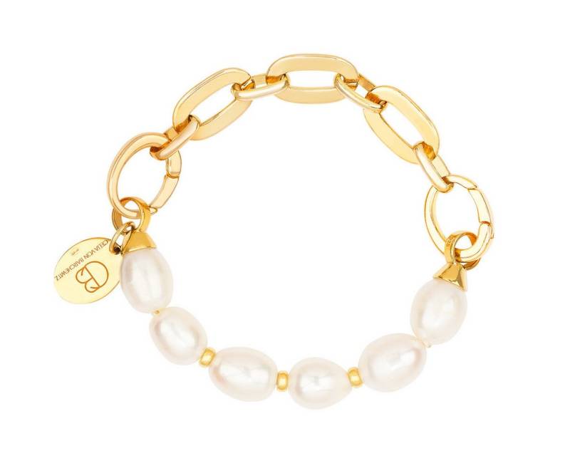 Celia von Barchewitz Perlenarmband "ASHA" Damen Gliederarmband mit ovalen Süßwasserzuchtperlen weiß, Modulring zum Öffnen von Celia von Barchewitz