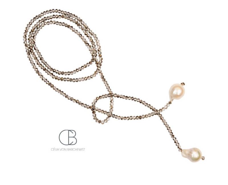 Celia von Barchewitz Perlenkette "Doppelt Schön" lange Kristallkette mit 2 großen Barockperlen, variabel tragbar von Celia von Barchewitz