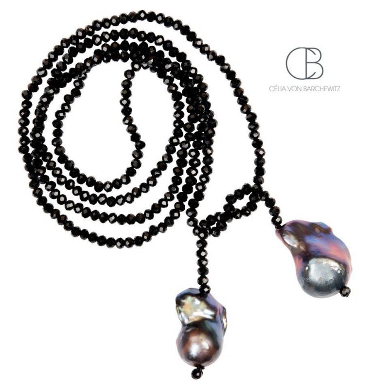 Celia von Barchewitz Perlenkette "Doppelt Schön" lange Kristallkette mit 2 großen Barockperlen, variabel tragbar von Celia von Barchewitz