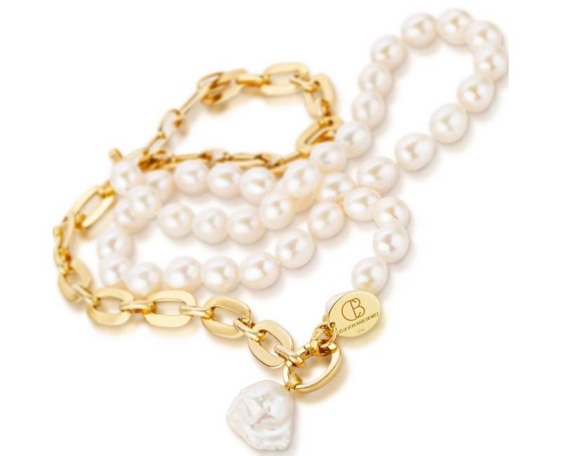 Celia von Barchewitz Perlenkette "SARAYU" aus ovalen Süßwasser-Zuchtperlen mit Gliederkette, ca. 70 cm, Anhänger Barockperle austauschbar von Celia von Barchewitz
