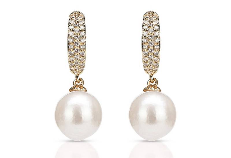 Celia von Barchewitz Perlenohrringe "Glanzleistung" Halb-Creole mit Semi-Barock-Perle und Zirkonia, perfekter Sitz von Celia von Barchewitz