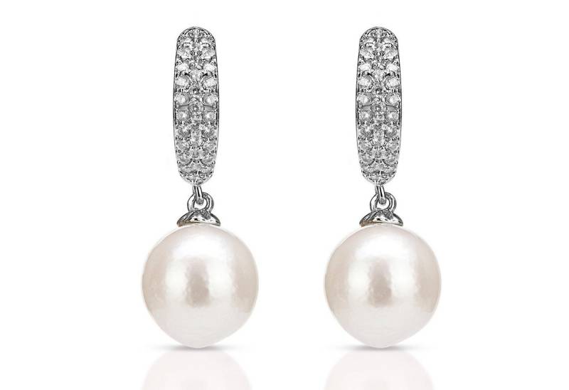 Celia von Barchewitz Perlenohrringe "Glanzleistung" Halb-Creole mit Semi-Barock-Perle und Zirkonia, perfekter Sitz von Celia von Barchewitz