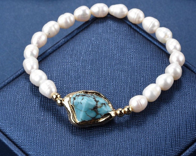 Weiße Süßwasserperle Türkis Perle Stretch Armband Mode Frau Schmuck-Cdpd387 Weiße Süßwasserperle Türkis Perle Stretch Armband Mode Frau Schmuck-Cdpd387 von CeliaDesign