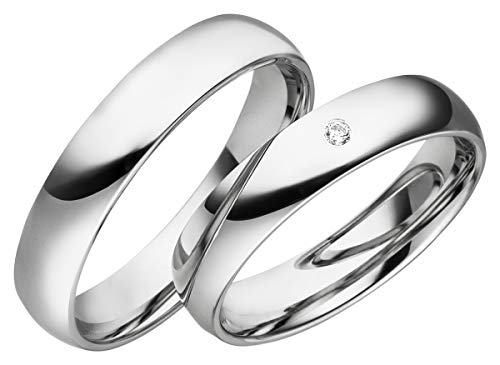 JC Trauringe 925er Sterling Silber Paar-Preis I Ehe-Ringe inkl. kostenloser Gravur I Verlobungsringe 4,5 mm breit inkl. Etui I Herren-Ring ohne & Damen-Ring mit Zirkonia-Stein I Gr. 48 bis 72 I S069 von JC Trauringe