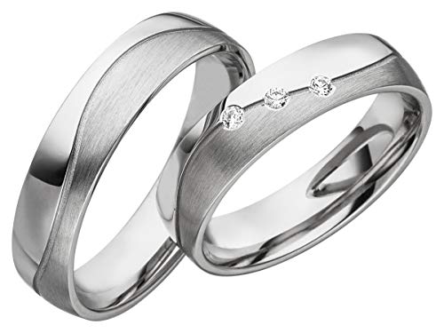 JC Trauringe 925er Sterling Silber Paar-Preis I Eheringe mit kostenfreier Gravur I Partnerringe 5 mm breit inkl. Etui I Damen-Ring mit Zirkonia-Steinen I Größe 48 bis 72 I S060 von JC Trauringe