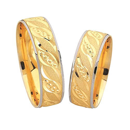 2 x 333 Trauringe Gold Bicolor Weißgold Eheringe Massiv Paarpreis Echtes Gold C004 von JC Trauringe