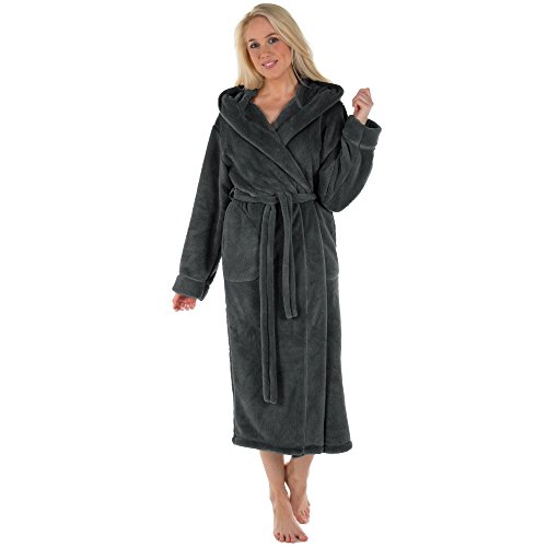 CelinaTex XS-XXXL Bademantel Kapuze Uni lang seitliche Eingrifftaschen Damen Herren Unisex Sherpa Kuschelfleece OEKO-TEX Samos von CelinaTex