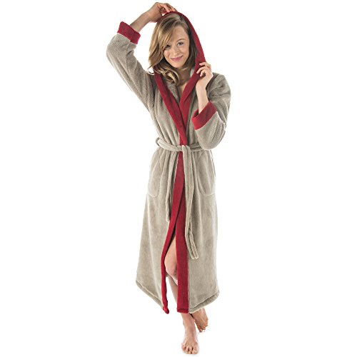 CelinaTex XS-XXXL Bademantel Kapuze zweifarbig lang seitliche Taschen Damen Herren Unisex Sherpa Kuschelfleece Morgenmantel, Sauna, Spa, Pool, Bad, flauschig und komfortabel - OEKO-TEX Ohio von CelinaTex