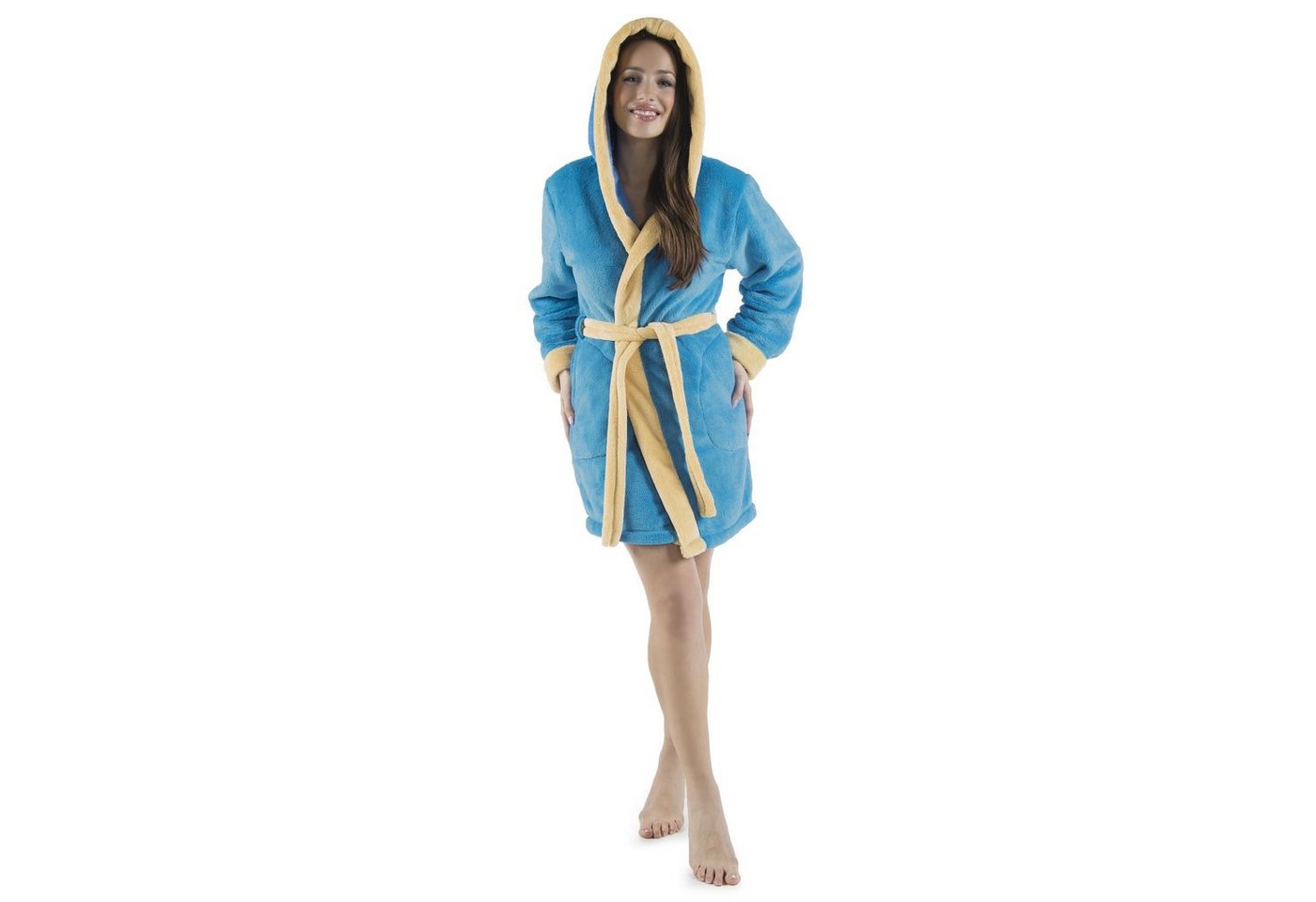 CelinaTex Bademantel Morgenmantel Damen Flausch kurz Sherpa Fleece Kos L blau vanille, Polyester von CelinaTex