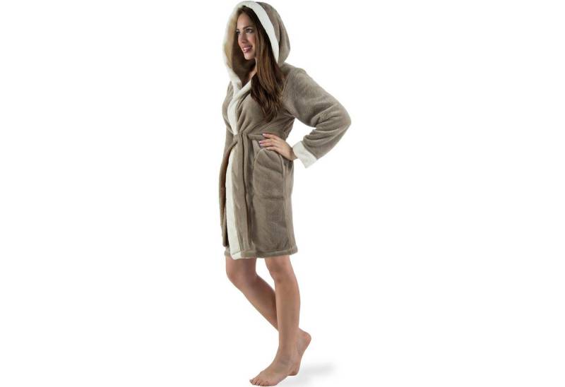CelinaTex Bademantel Morgenmantel Damen Flausch kurz Sherpa Fleece Kos M taupe natur, Polyester von CelinaTex