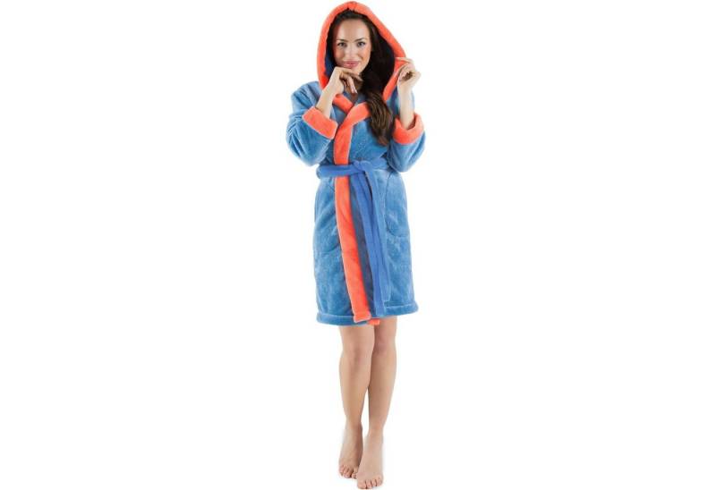 CelinaTex Bademantel Morgenmantel Damen Flausch kurz Sherpa Fleece Kos XL blau lachs, Polyester von CelinaTex