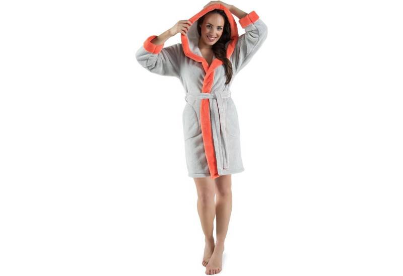 CelinaTex Bademantel Morgenmantel Damen Flausch kurz Sherpa Fleece Kos XXL grau lachs, Polyester von CelinaTex