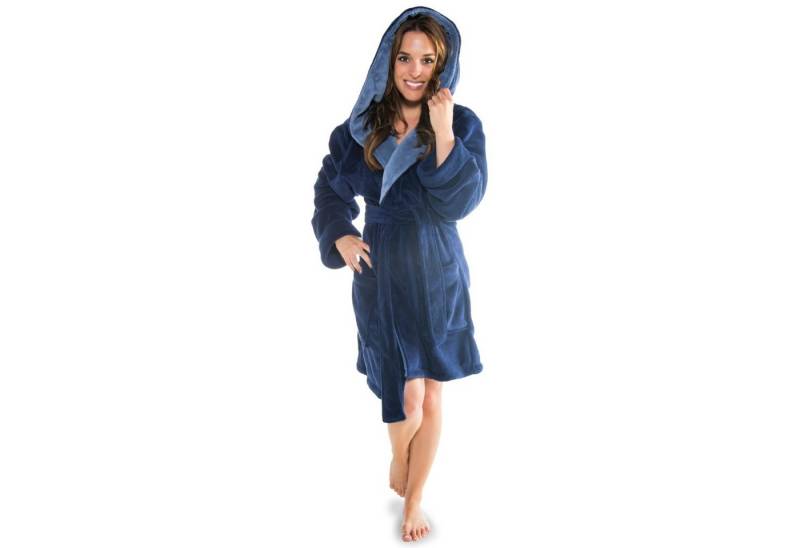 CelinaTex Bademantel Saunamantel Damen kurz Coral Fleece Miami XXXL dunkelblau mittelblau, Polyester von CelinaTex