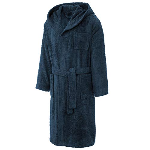 CelinaTex Borkum Herren Bademantel mit Kapuze Baumwolle Frottee Hausmantel Morgenmantel Größe S - XXL, M, Dunkelblau von CelinaTex
