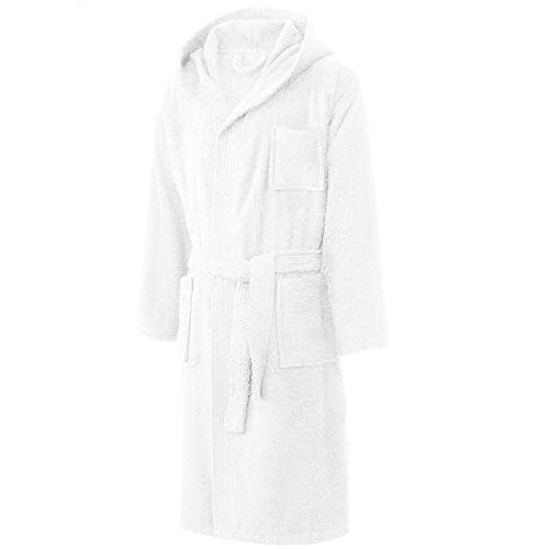 CelinaTex Borkum Herren Bademantel mit Kapuze XL weiß Baumwolle Hausmantel Frottee Morgenmantel von CelinaTex