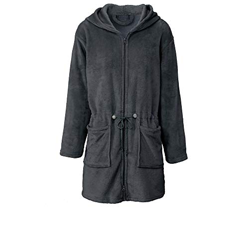 CelinaTex L Bademantel Kapuze Uni kurz aufgesetzte Taschen zwei Wege Reißverschluss Damen Kuschelflanell OEKO-TEX Famous von CelinaTex