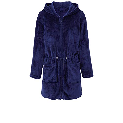 CelinaTex XL Bademantel Kapuze Uni kurz aufgesetzte Taschen zwei Wege Reißverschluss Damen Kuschelflanell OEKO-TEX Famous von CelinaTex