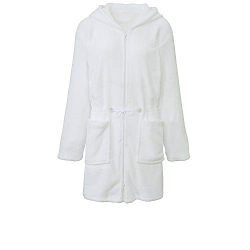 CelinaTex S Bademantel Kapuze Uni kurz aufgesetzte Taschen zwei Wege Reißverschluss Damen Kuschelflanell OEKO-TEX Famous von CelinaTex