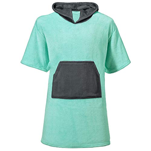 CelinaTex Happyfun Poncho kurz 52 x 85 cm Mint anthrazit Mikro-Flanell Badeponcho Mikrofaser Surfponcho Handtuch von CelinaTex