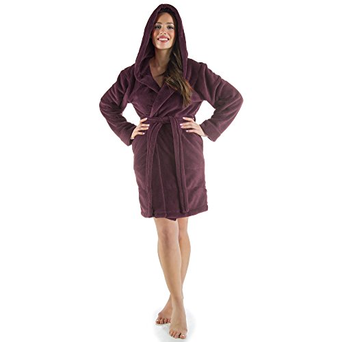 CelinaTex XS-XXXL Bademantel Kapuze Uni kurz seitliche Eingrifftaschen Damen Sherpa Kuschelfleece Morgenmantel, Sauna, Spa, Pool, Bad, flauschig und komfortabel - OEKO-TEX Korfu von CelinaTex