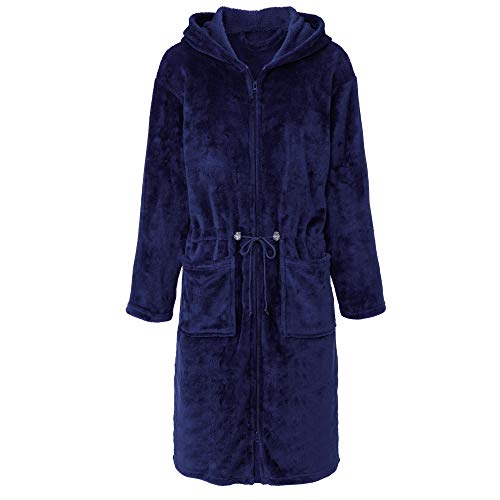 CelinaTex L Bademantel Kapuze Uni lang aufgesetzte Taschen zwei Wege Reißverschluss Damen Kuschelflanell OEKO-TEX Vital von CelinaTex