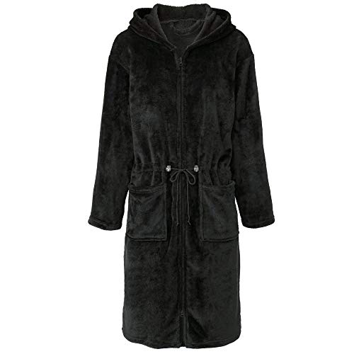 CelinaTex L Bademantel Kapuze Uni lang aufgesetzte Taschen zwei Wege Reißverschluss Damen Kuschelflanell OEKO-TEX Vital von CelinaTex