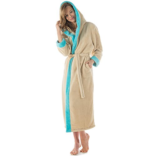 CelinaTex XS-XXXL Bademantel Kapuze zweifarbig lang seitliche Taschen Damen Herren Unisex Sherpa Kuschelfleece Morgenmantel, Sauna, Spa, Pool, Bad, flauschig und komfortabel - OEKO-TEX Ohio von CelinaTex