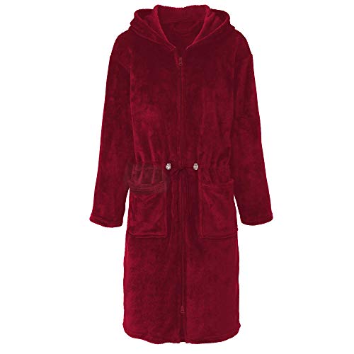 CelinaTex L Bademantel Kapuze Uni lang aufgesetzte Taschen zwei Wege Reißverschluss Damen Kuschelflanell OEKO-TEX Vital von CelinaTex