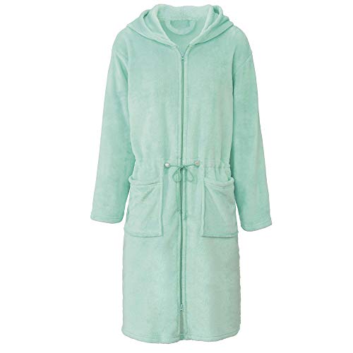 CelinaTex L Bademantel Kapuze Uni lang aufgesetzte Taschen zwei Wege Reißverschluss Damen Kuschelflanell OEKO-TEX Vital von CelinaTex