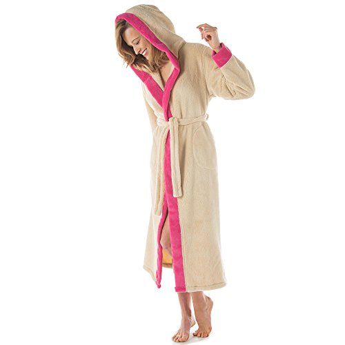 CelinaTex XS-XXXL Bademantel Kapuze zweifarbig lang seitliche Taschen Damen Herren Unisex Sherpa Kuschelfleece Morgenmantel, Sauna, Spa, Pool, Bad, flauschig und komfortabel - OEKO-TEX Ohio von CelinaTex