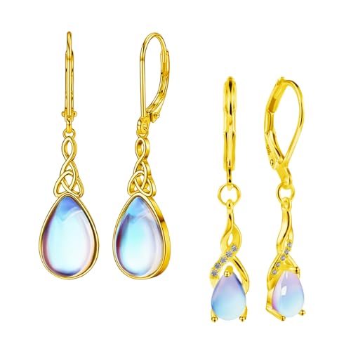 2 Paar Ohrringe Mondstein,Mode Mondstein Ohrringe Silber,Ohrringe Hängend Silber,Hypoallergen Mondstein Ohrringe,Retro und Elegant,Ohrringe Mondstein,Geeignet für Frauen und Mädchen von Celiodd