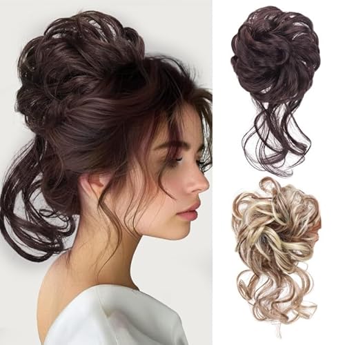 2 Stück Haarteil Mit Klammer Dutt Lockig Wellig Haargummi Mit Haaren Synthetisch Messy Bun Haar Tousled Updo Haarteile Für Frauen Mädchen von Celiodd