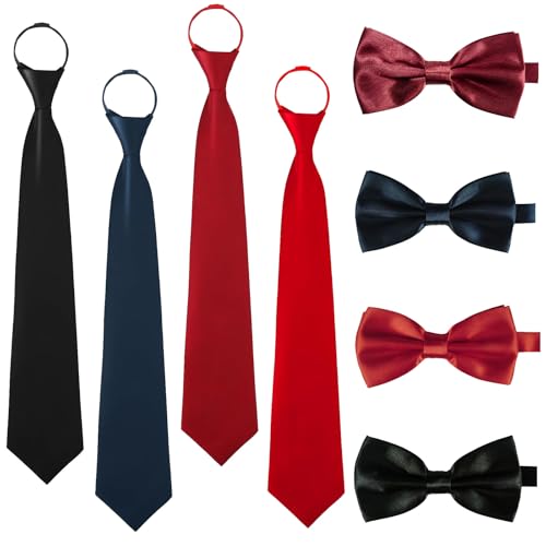 4 Stück Krawatte Damen,Krawatte Mit Gummizug,Verstellbarer Krawatte Im Satin Finish Mit Reißverschluss Mit 4 Stück Doppelte Fliege,Für Geschäftliche,Formelle Anlässe Wie Hochzeiten (Rot,Blau,Schwarz) von Celiodd