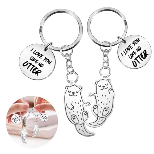 Celiodd 1 Paar Otter Schlüsselanhänger Schlüsselanhänger Paar Otter Geschenk Schlüsselanhänger Otter Leichter und Süßer Schlüsselanhänger mit Ottergravur, Geeignet für Beste Freunde und Paare von Celiodd