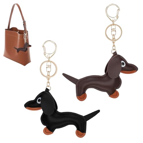 Celiodd 2 Stück Dackel Schlüsselanhänger Dackel Anhänger Schlüsselanhänger Dackel, Personalisierte Dackel Geschenke Deko, Süßer Welpe Leder Tierisch, für Handtaschen Rucksäcke Dekorativen Schmuck von Celiodd
