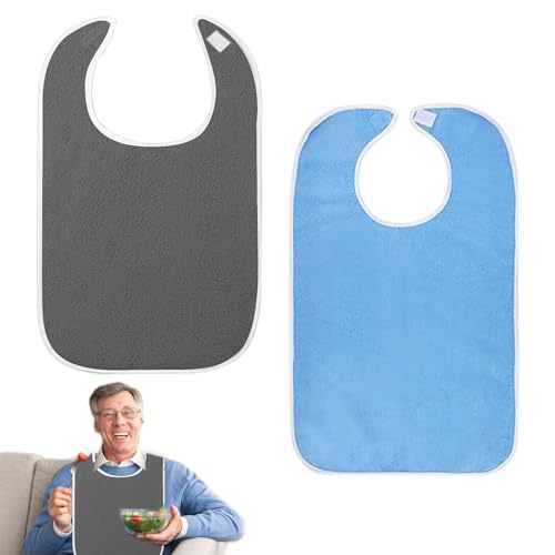 Celiodd 2 Stück Latz für Erwachsene,Schlabberlatz für Erwachsene,Lätzchen für Erwachsene,Senioren Lätzchen,Wasserdicht Erwachsenen Lätzchen,für Männer Frauen Ältere Menschen (Hellblau,Grau) von Celiodd